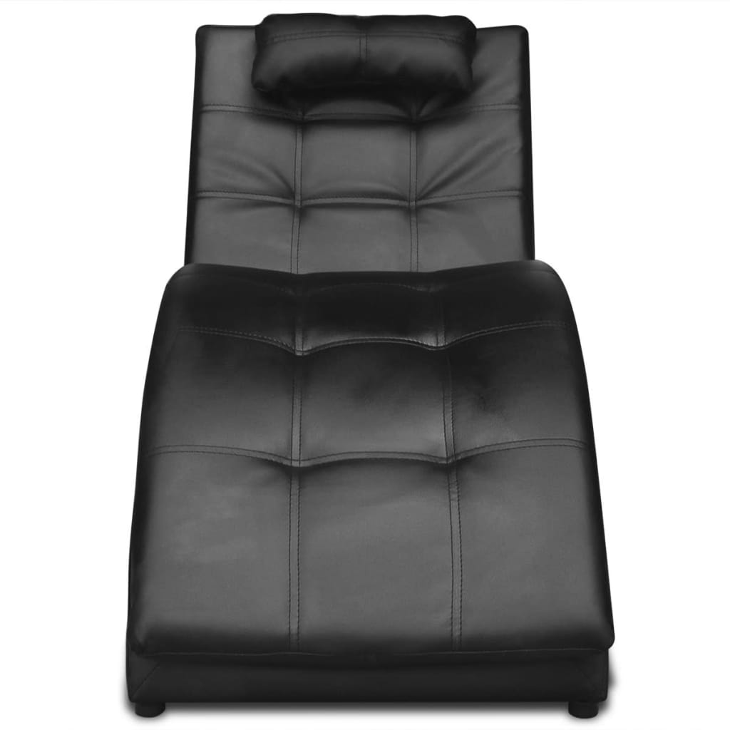 Chaise longue with cushion, black, eco-leather