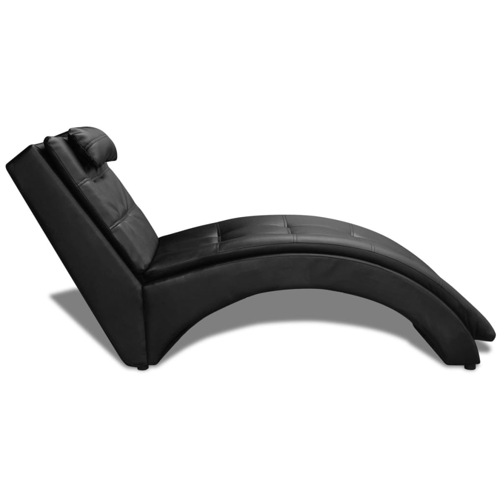 Chaise longue with cushion, black, eco-leather