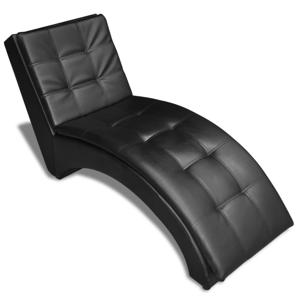 Chaise longue with cushion, black, eco-leather