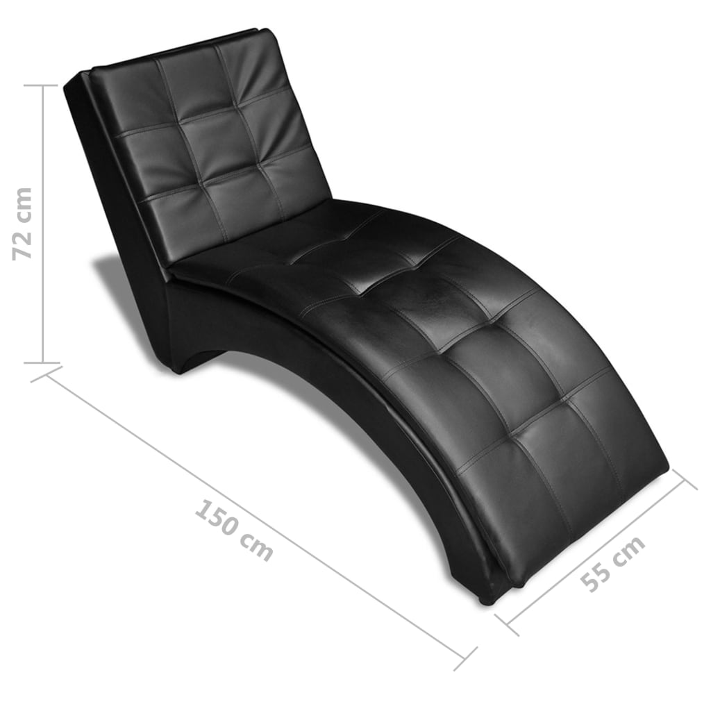 Chaise longue with cushion, black, eco-leather