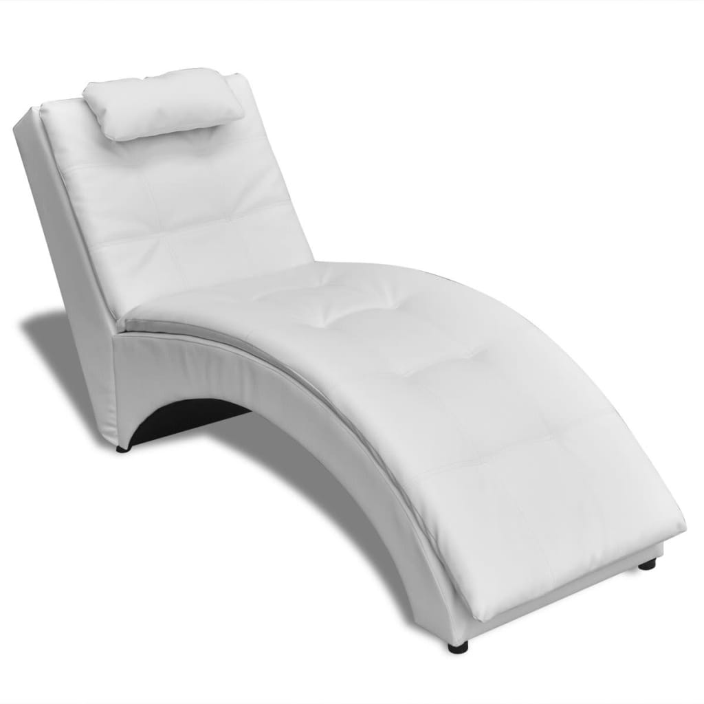 Chaise longue with cushion, white, eco-leather