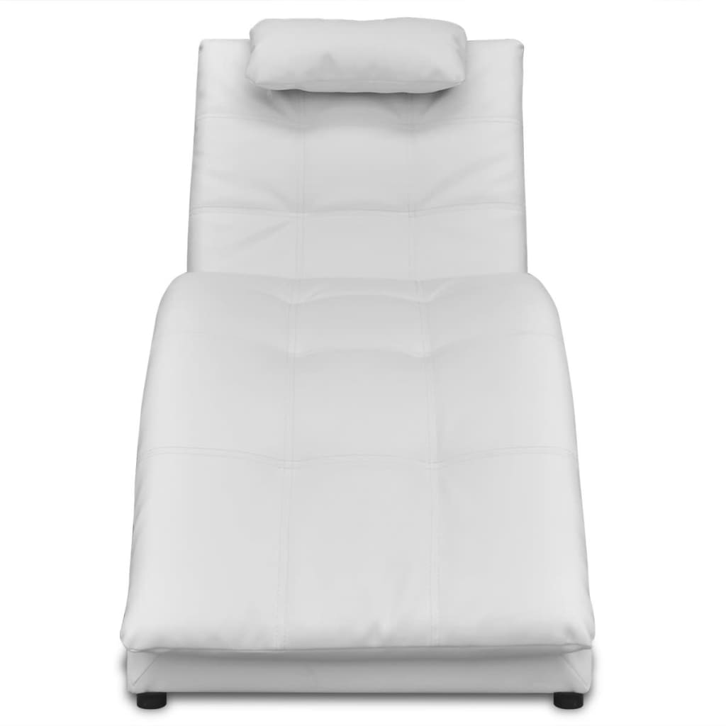 Chaise longue with cushion, white, eco-leather