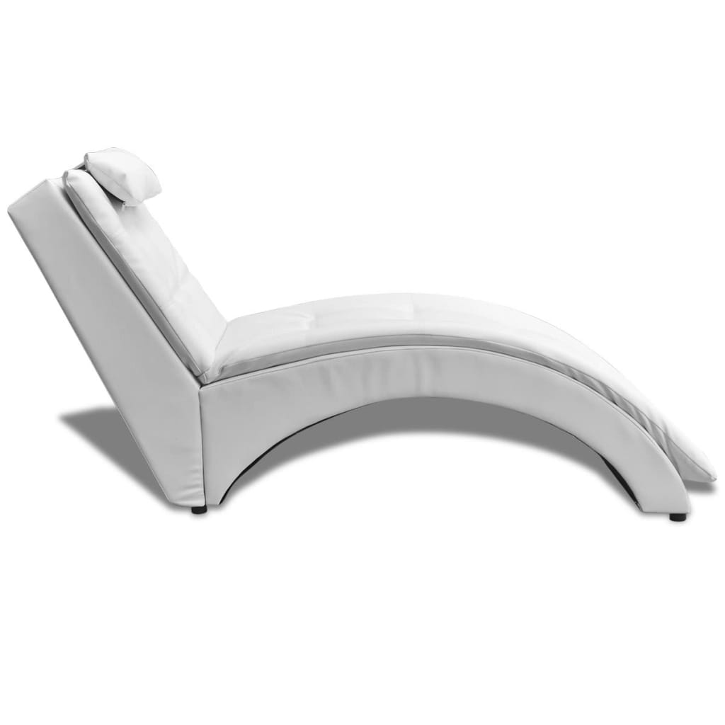 Chaise longue with cushion, white, eco-leather