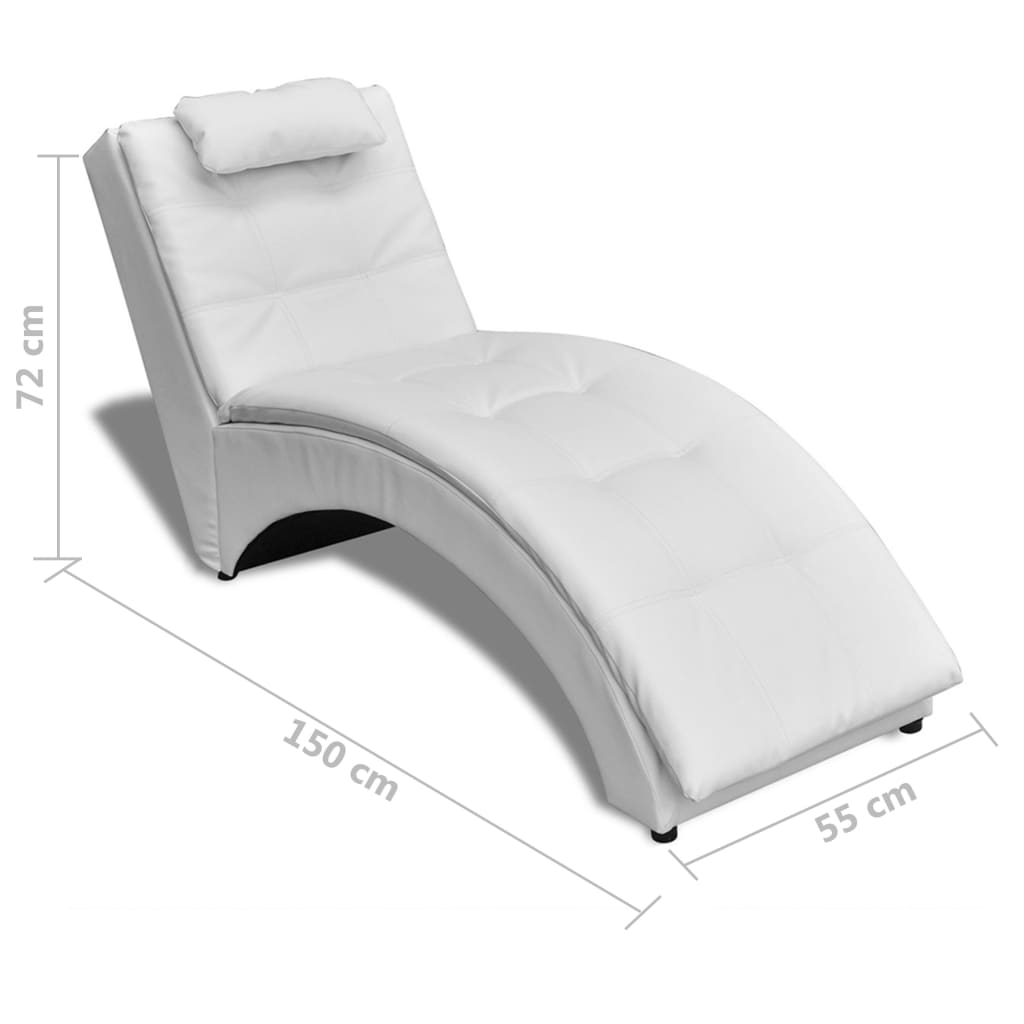 Chaise longue with cushion, white, eco-leather