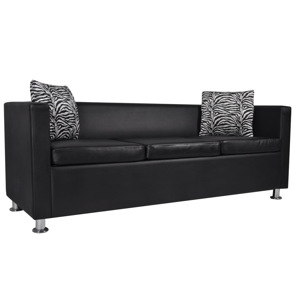 3-seater sofa, black, artificial leather