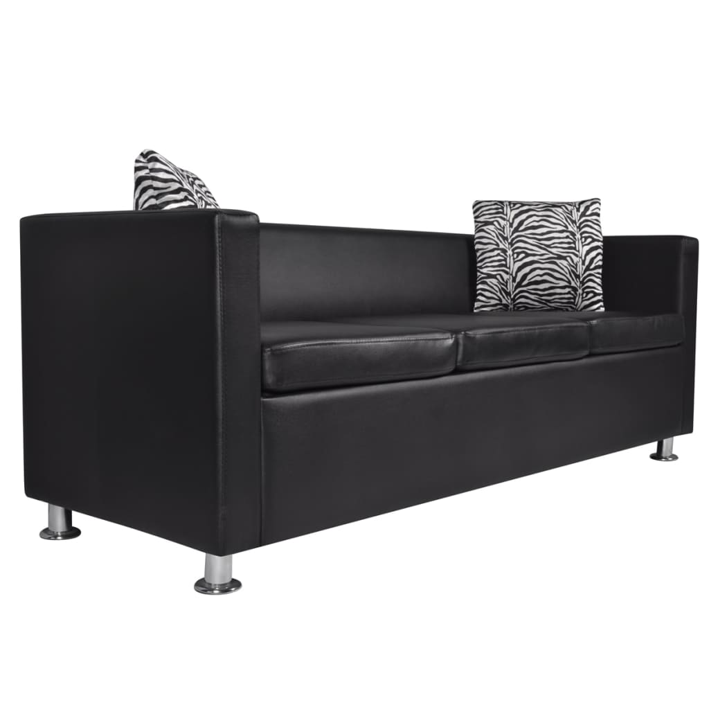 3-seater sofa, black, artificial leather