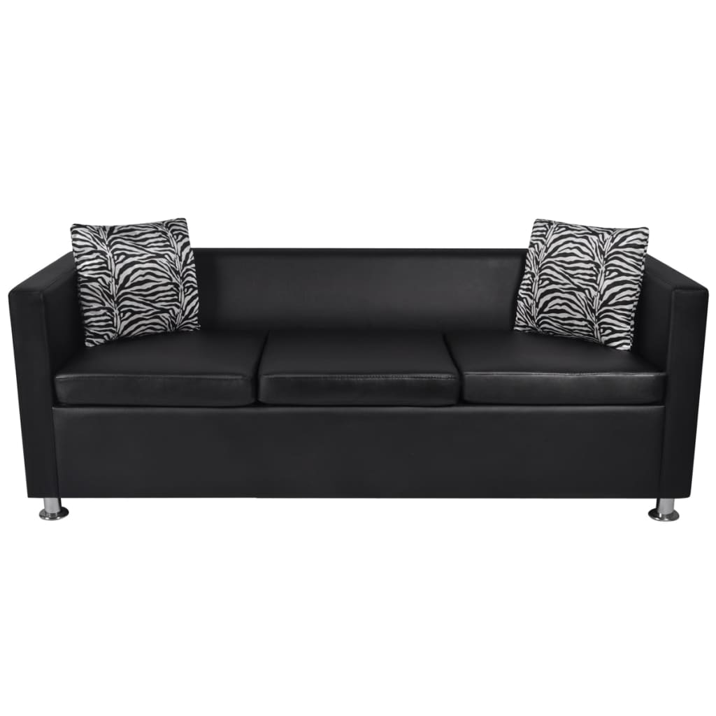 3-seater sofa, black, artificial leather