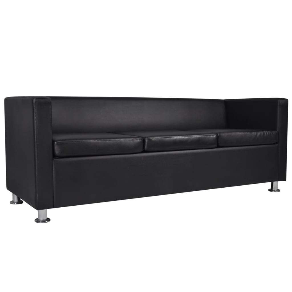 3-seater sofa, black, artificial leather