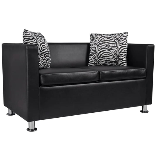 2-seater sofa, black, artificial leather