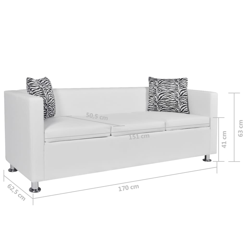 3-seater sofa, white, artificial leather