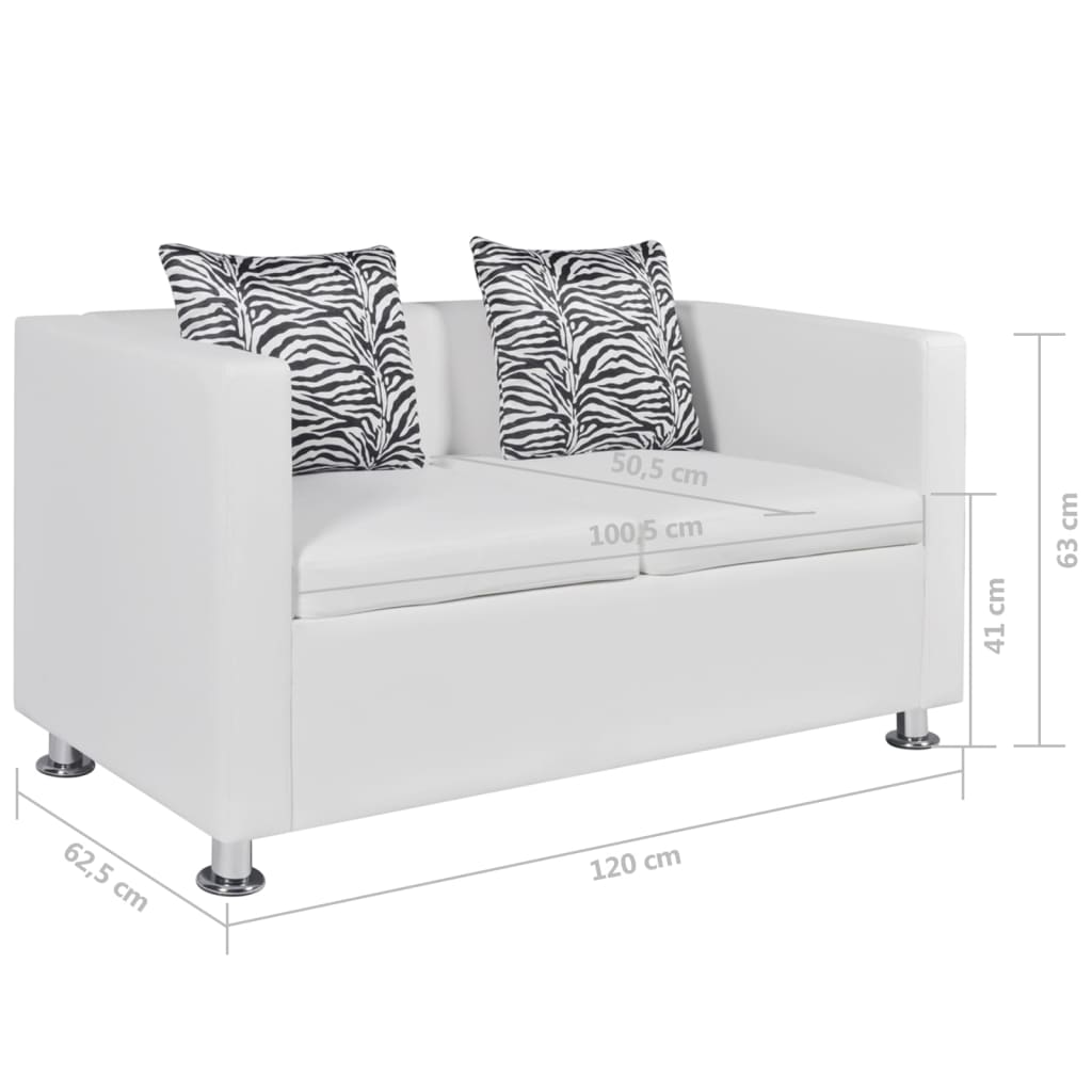 2-seater sofa, white, artificial leather