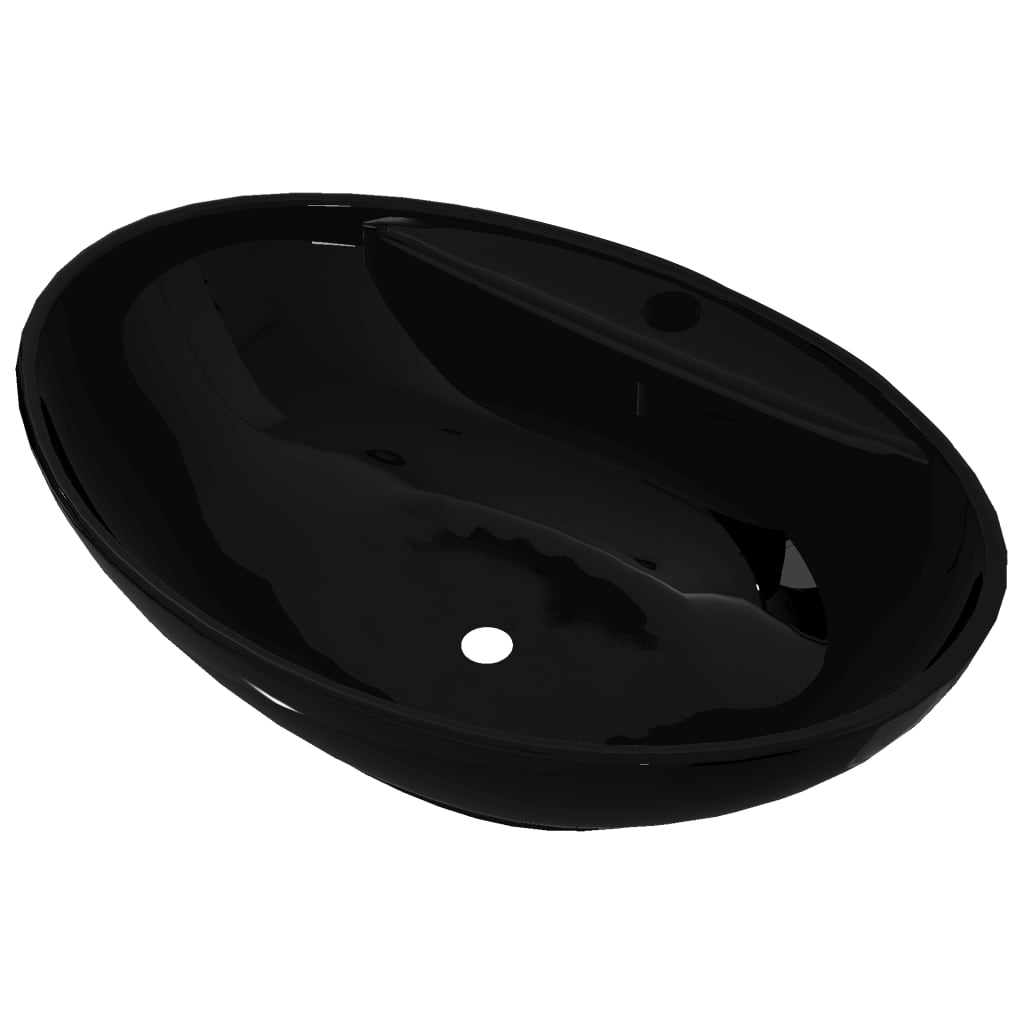 Bathroom sink, tap hole/overflow, black, ceramic, oval