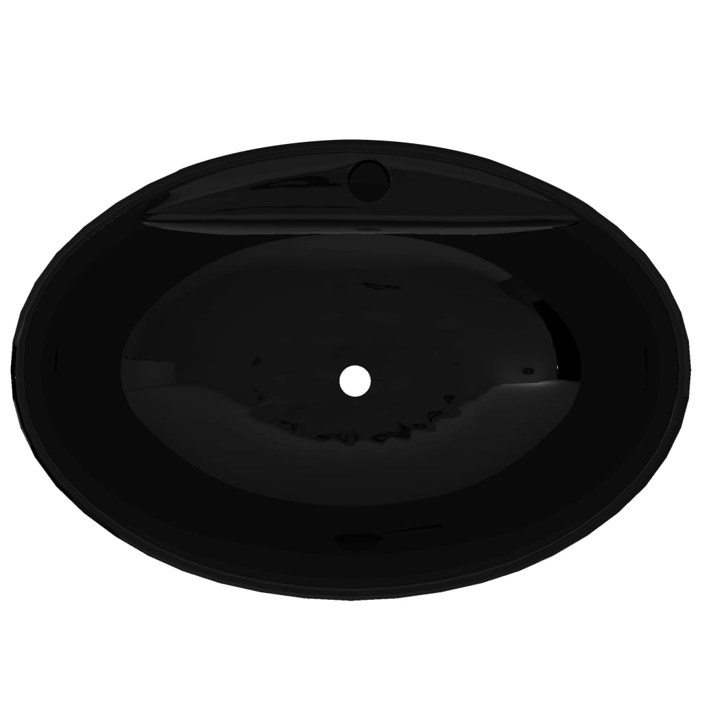 Bathroom sink, tap hole/overflow, black, ceramic, oval