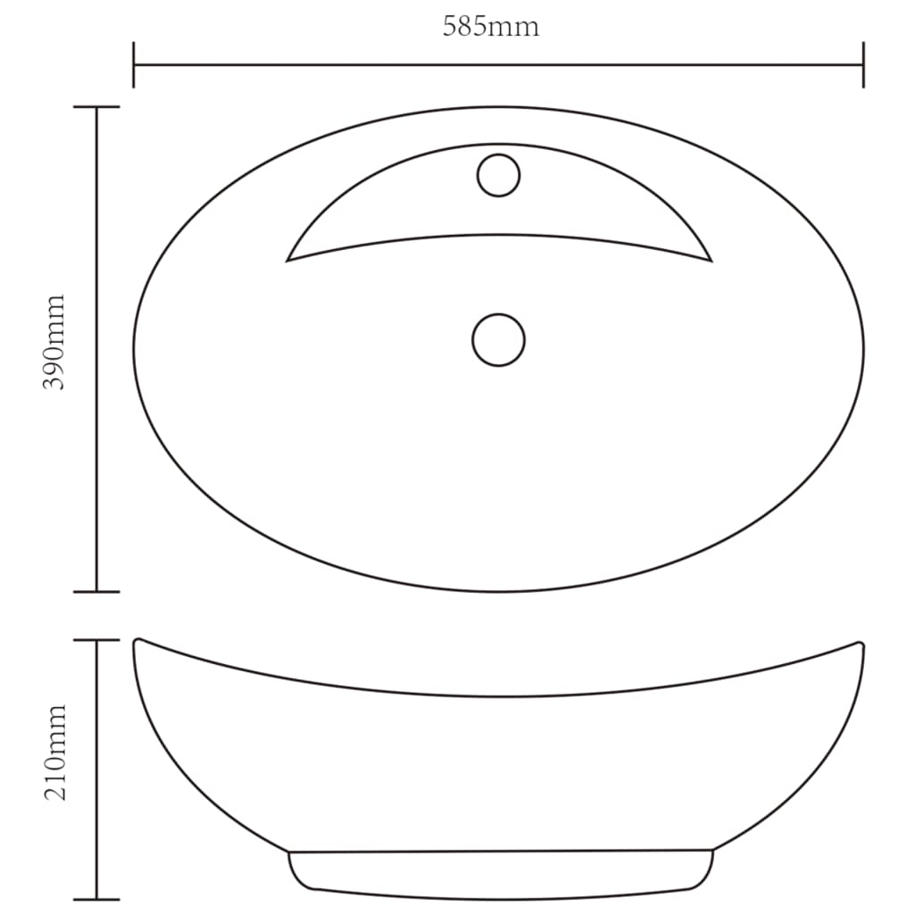 Bathroom sink, tap hole/overflow, black, ceramic, oval