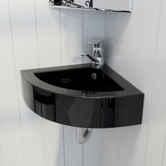 Sink with overflow, black, 45 x 32 x 12.5 cm