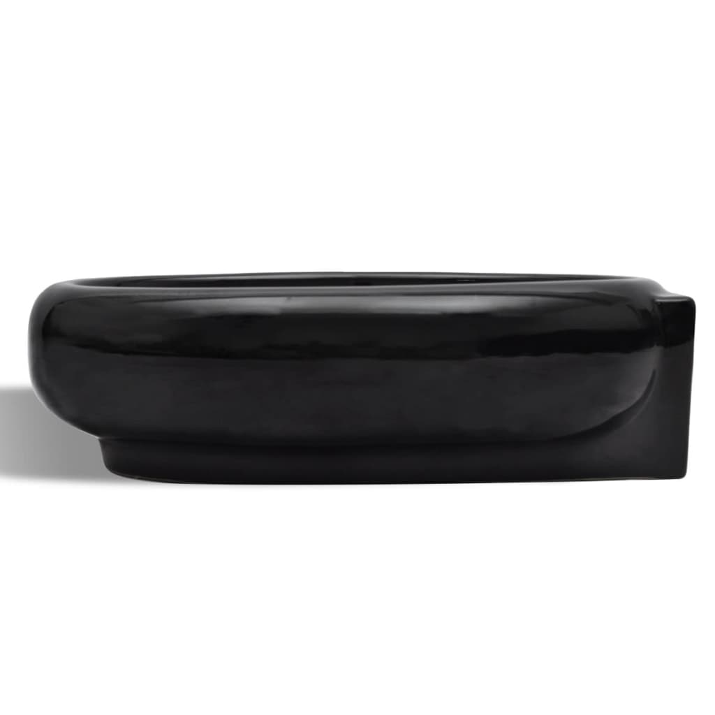 Bathroom sink tap hole/overflow, black, ceramic, round