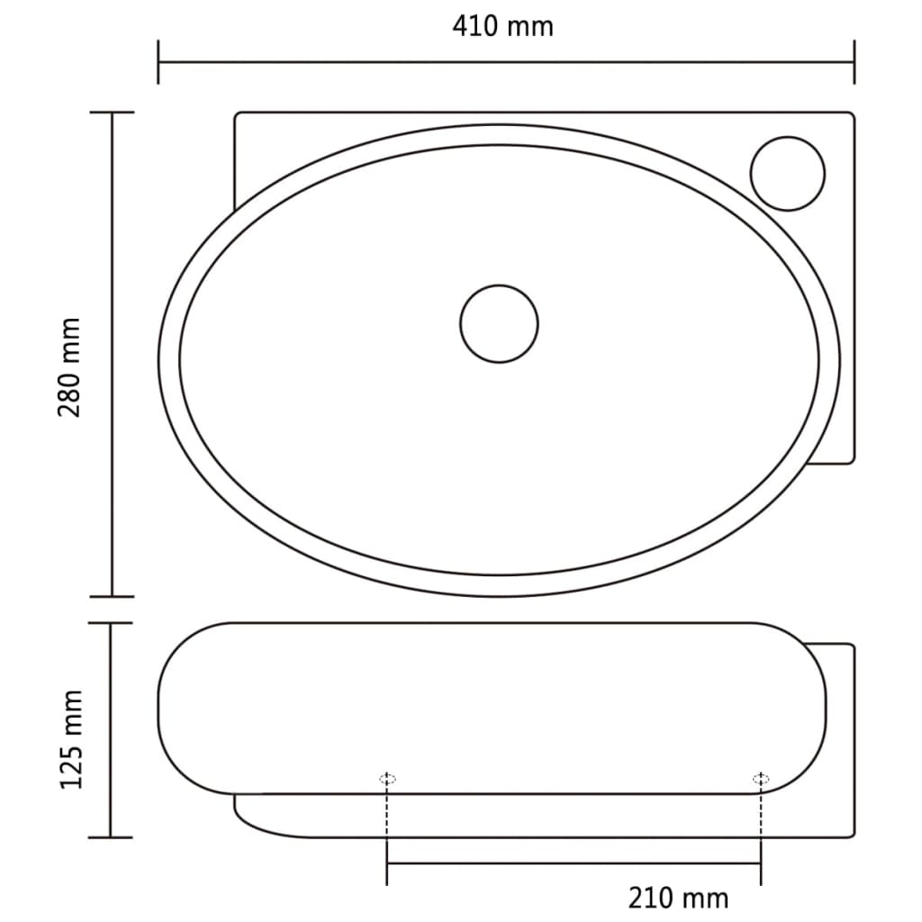 Bathroom sink tap hole/overflow, black, ceramic, round