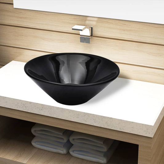 Ceramic bathroom sink, round, black