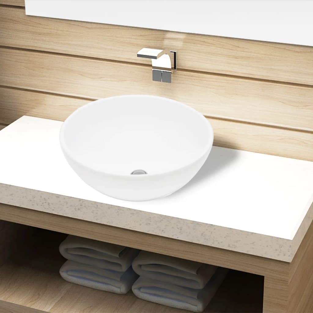 Ceramic bathroom sink, round, white