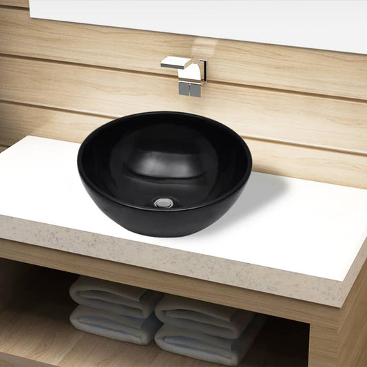 Ceramic bathroom sink, round, black