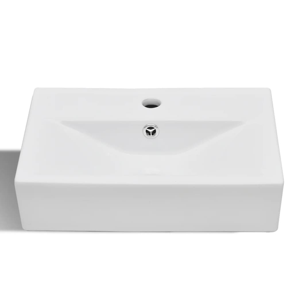 White ceramic rectangular bathroom sink with tap/overflow