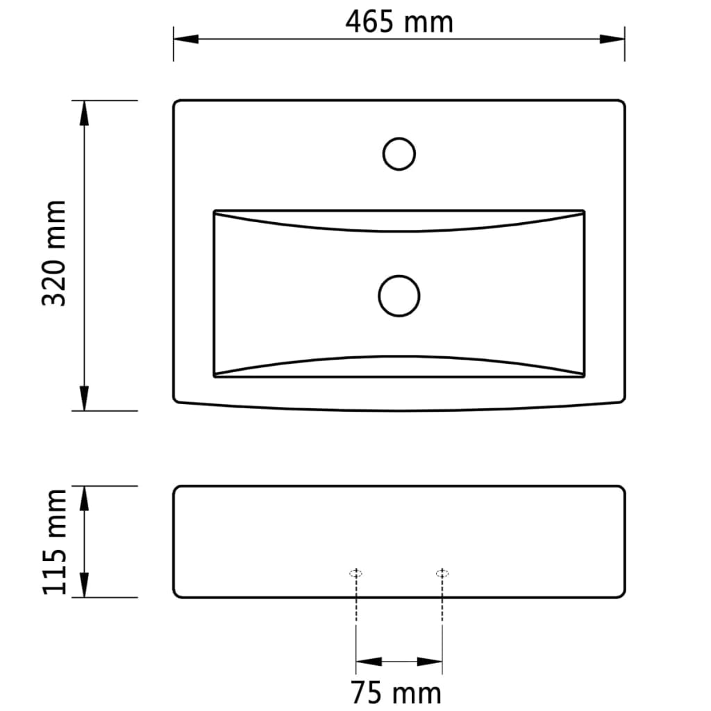 White ceramic rectangular bathroom sink with tap/overflow