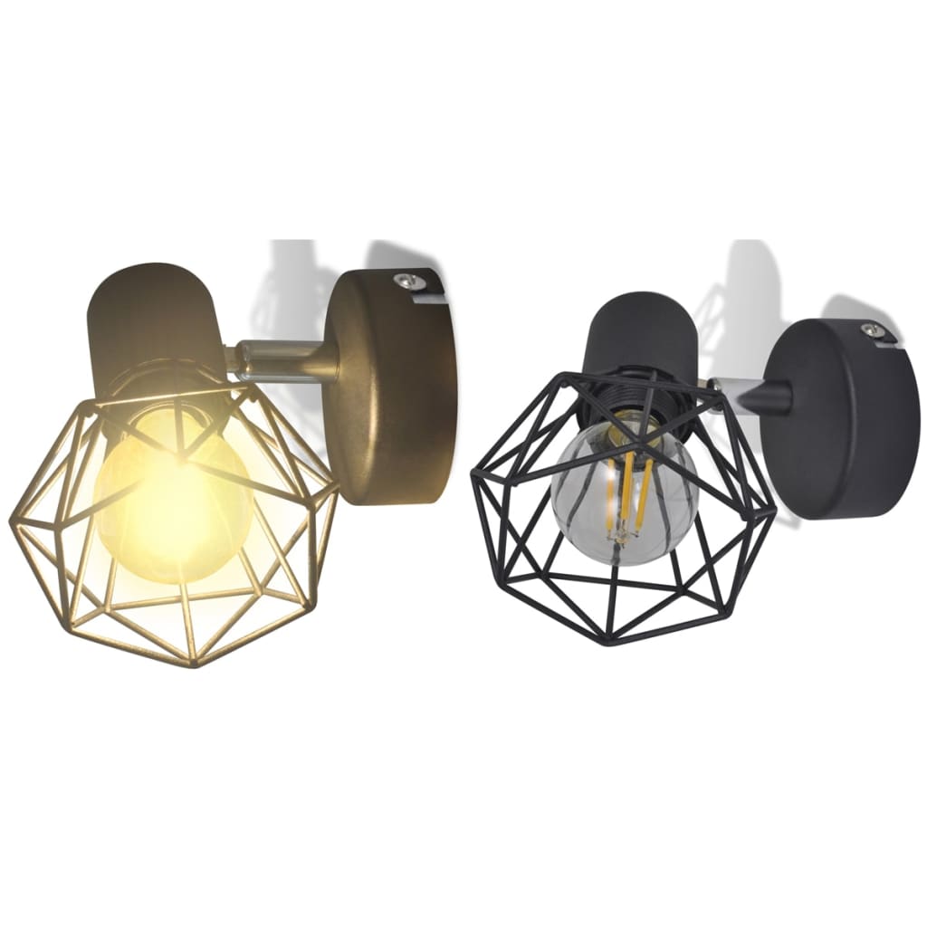 Industrial style wire frame wall light, black, LED filament bulb