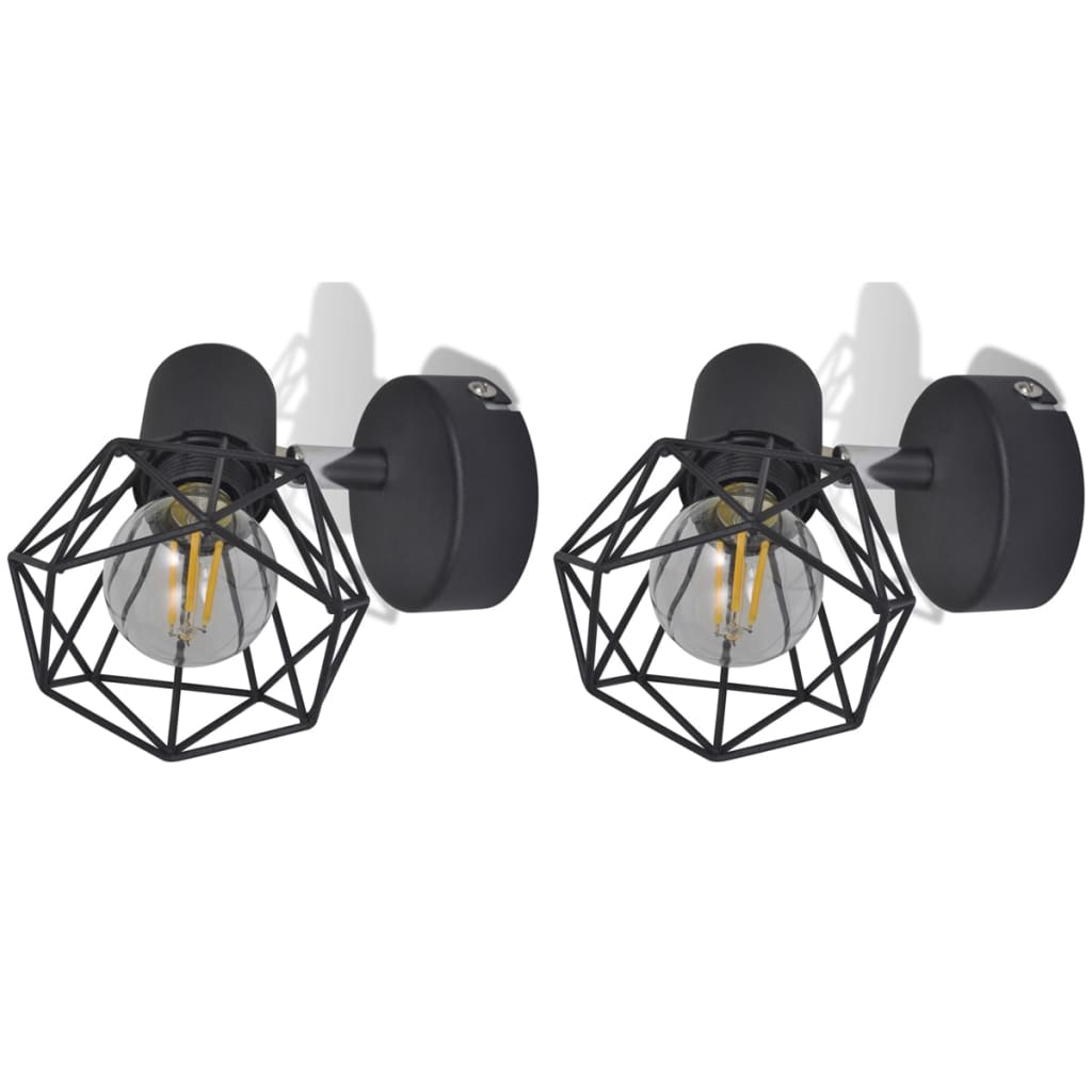 Industrial style wire frame wall light, black, LED filament bulb