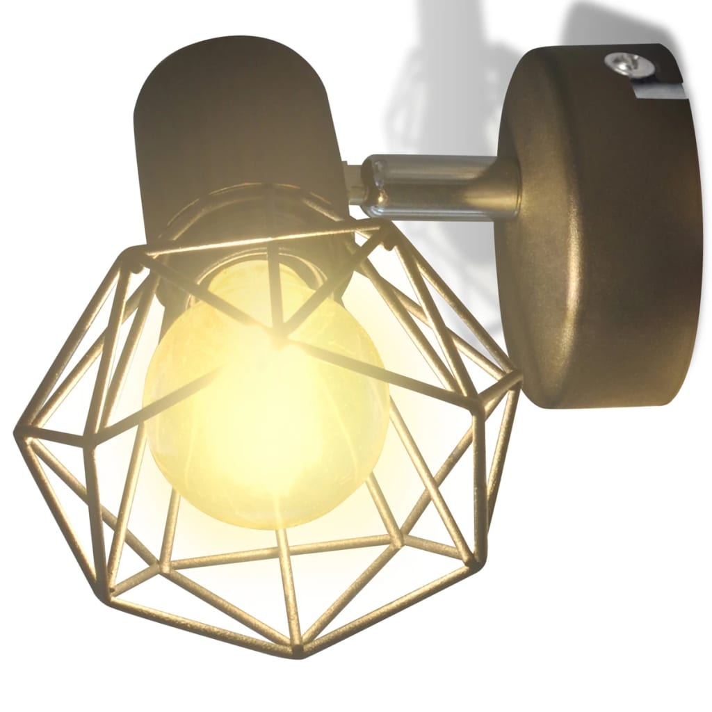 Industrial style wire frame wall light, black, LED filament bulb