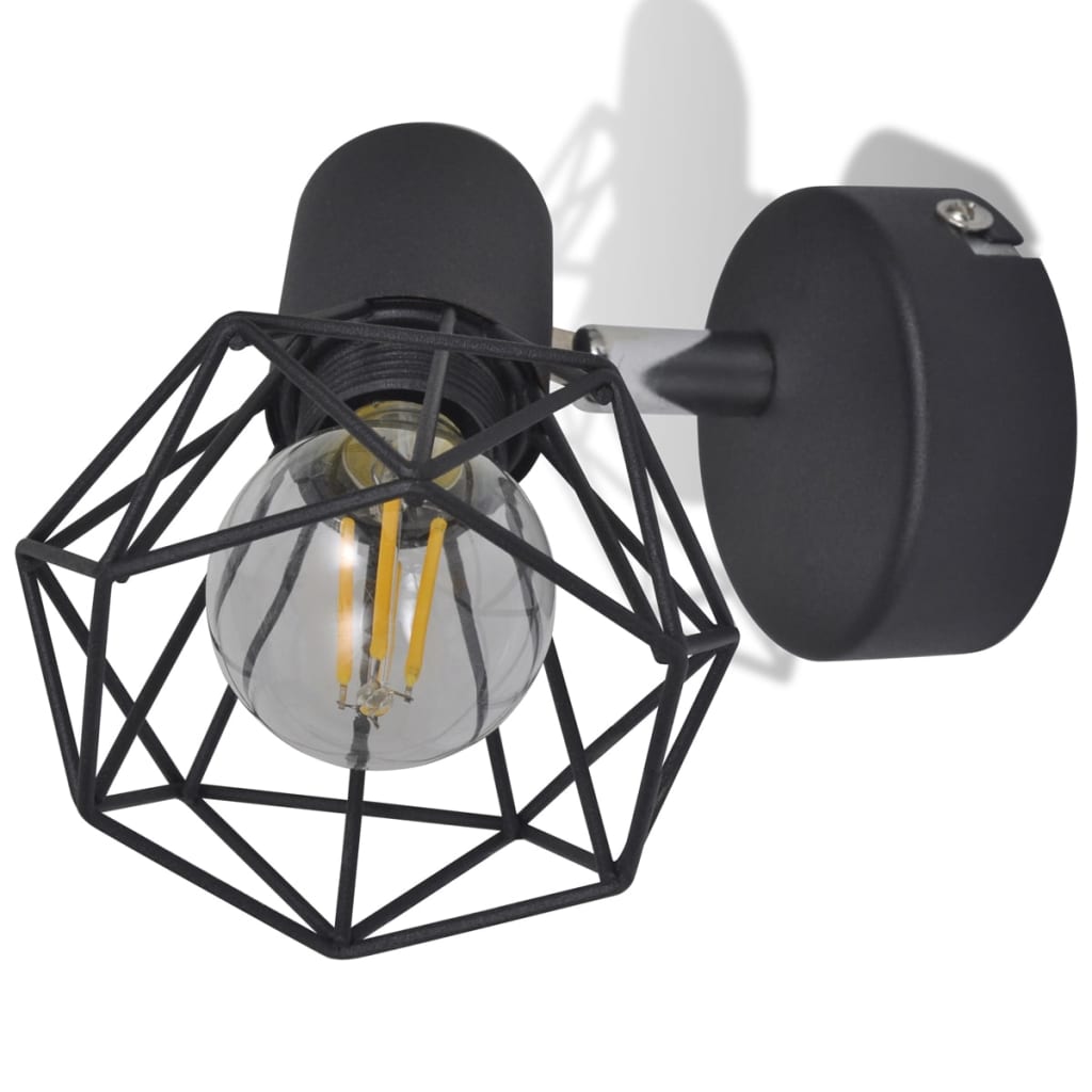 Industrial style wire frame wall light, black, LED filament bulb