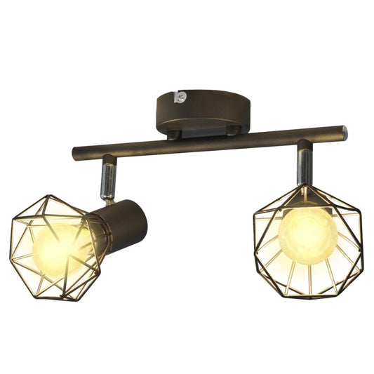 Industrial style wire frame wall light, black, 2 LED bulbs