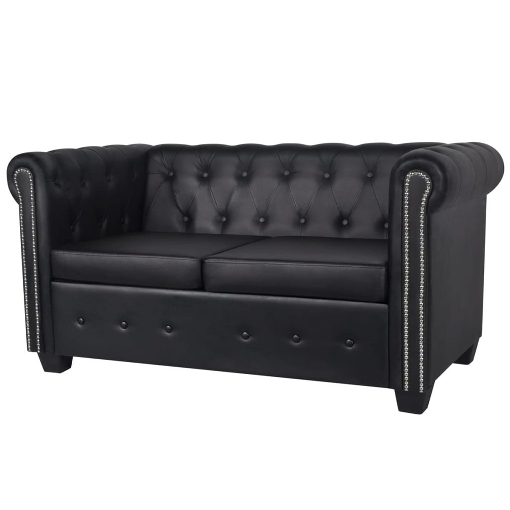 Chesterfield 2-seater sofa, faux leather, black