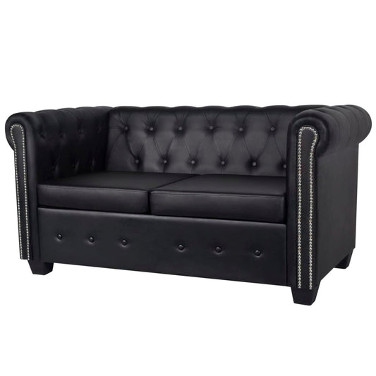 Canapea Chesterfield cu 2 locuri, piele artificială, negru