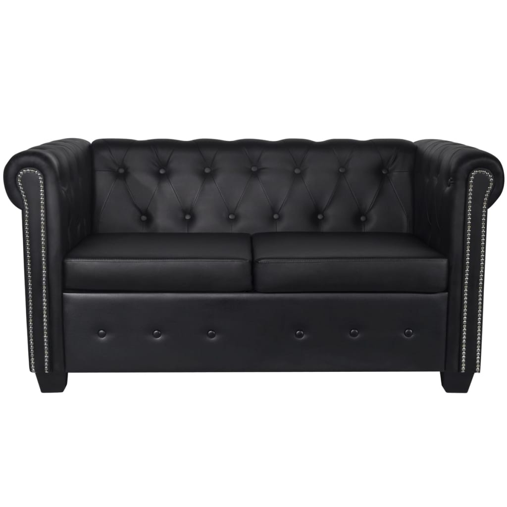 Chesterfield 2-seater sofa, faux leather, black