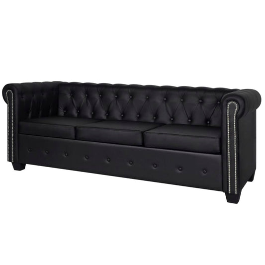 Chesterfield 3-seater sofa, faux leather, black