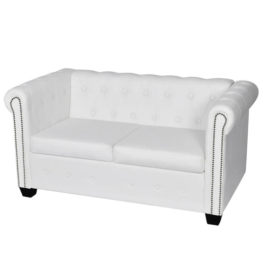 Chesterfield 2-seater sofa, faux leather, white