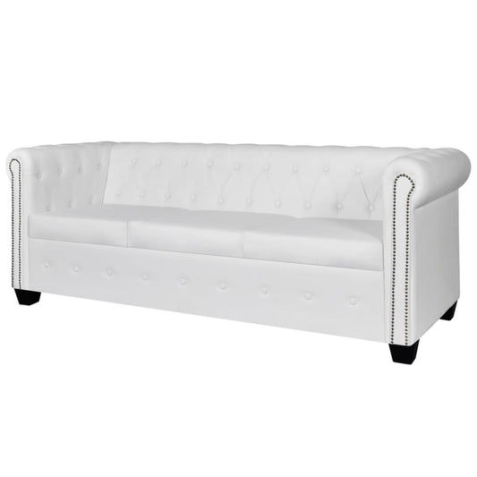 Chesterfield 3-seater sofa, faux leather, white