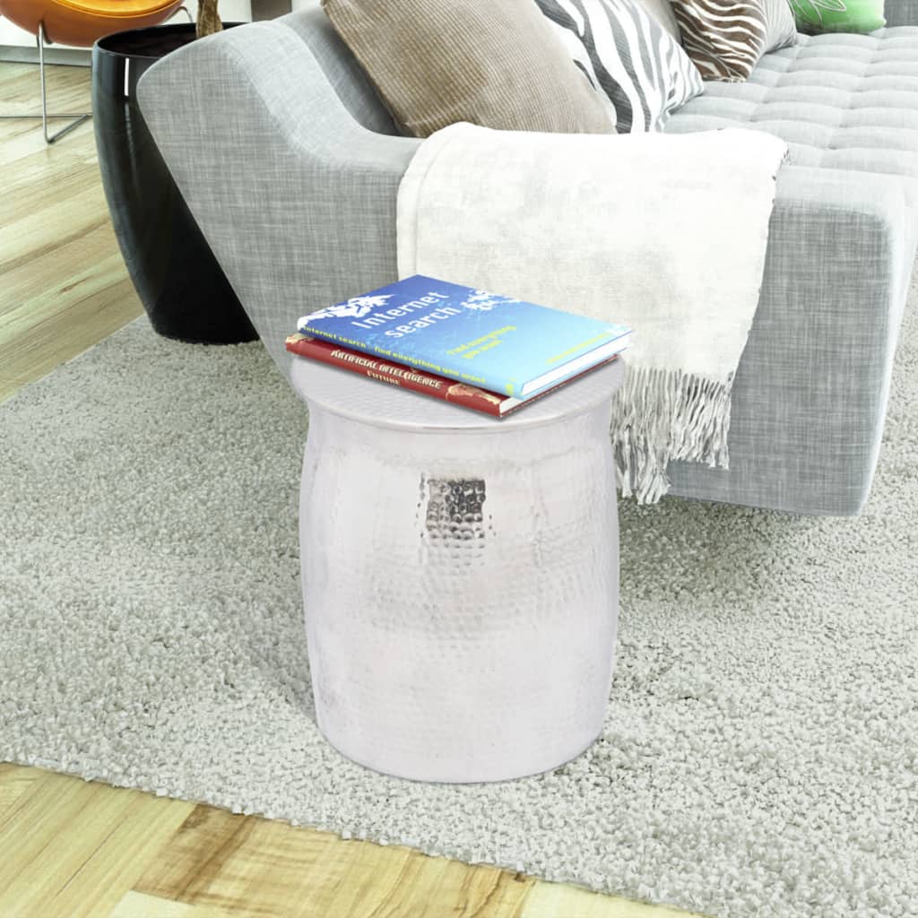 Hammered aluminum chair/side table, silver