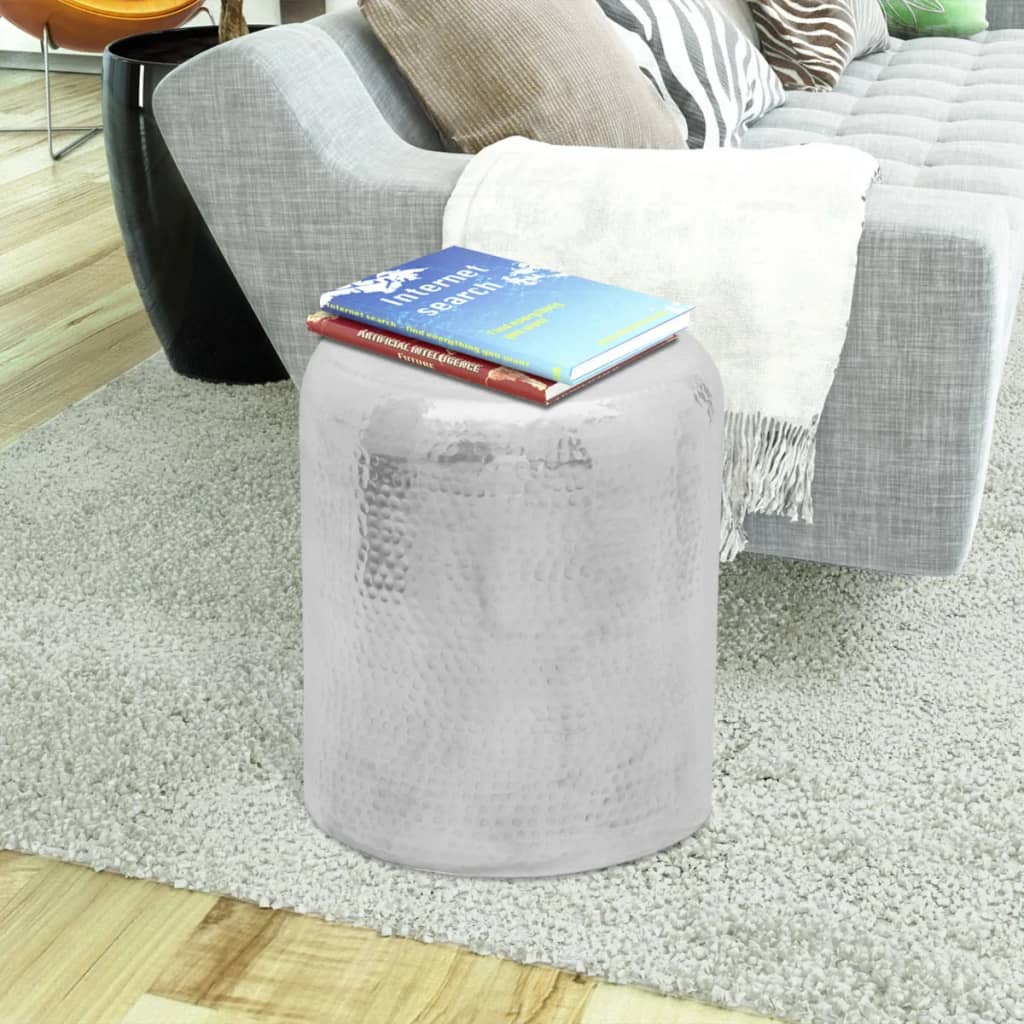 Hammered aluminum chair/side table, silver