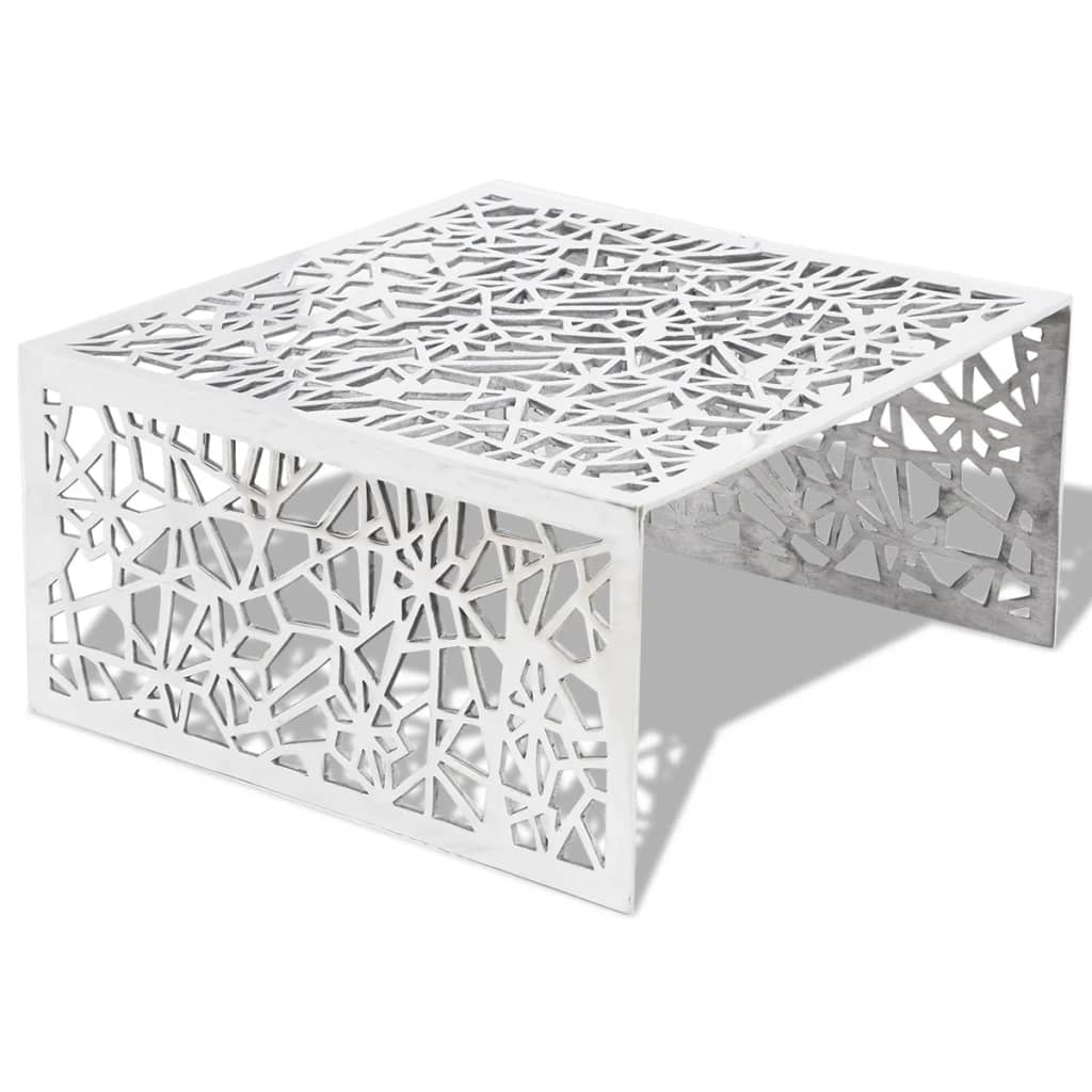 Coffee table with geometric design, silver, aluminum