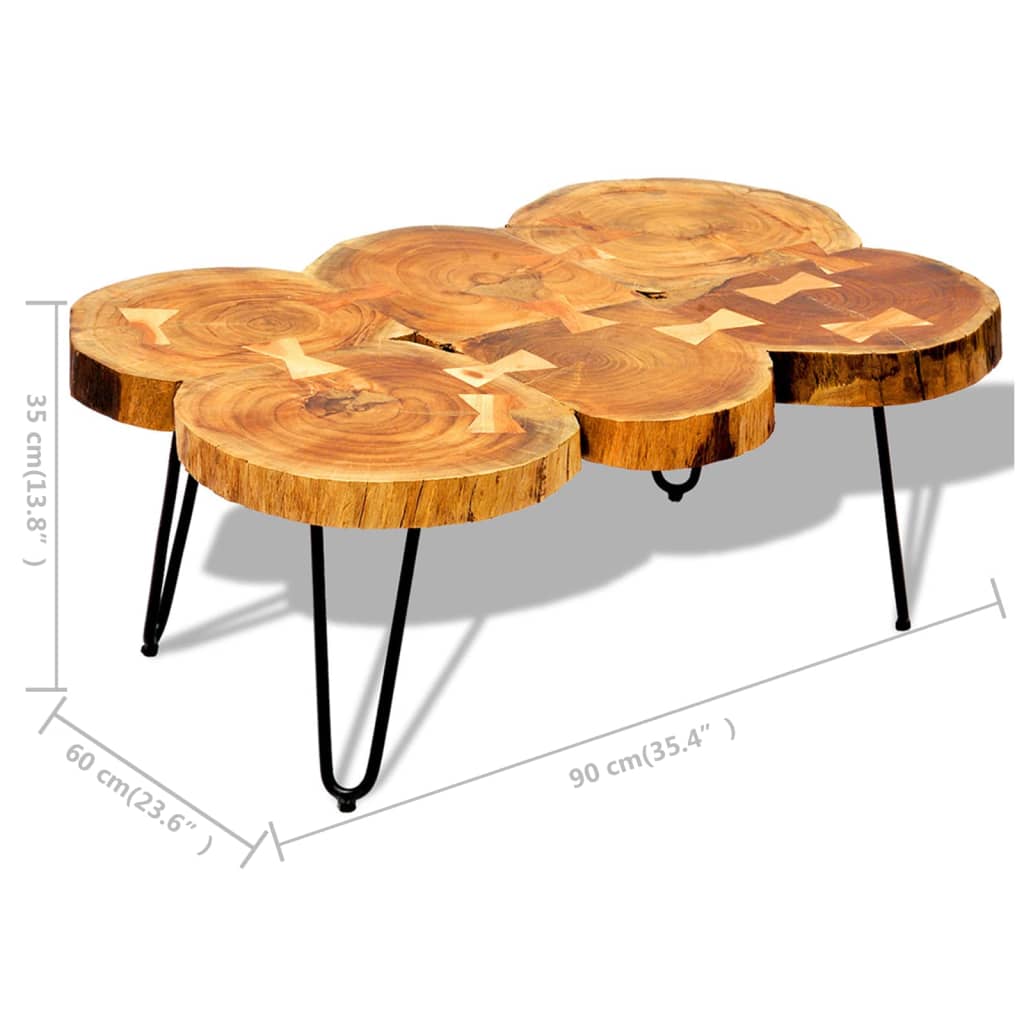 Coffee table, 35 cm, 6 legs, solid sheesham wood