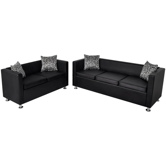 3-seater and 2-seater sofa set, black, artificial leather