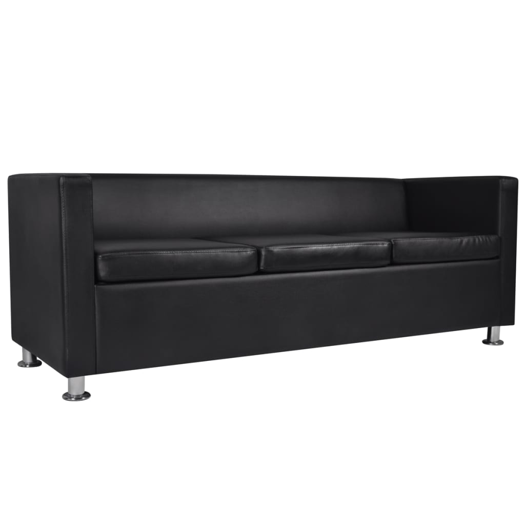 3-seater and 2-seater sofa set, black, artificial leather