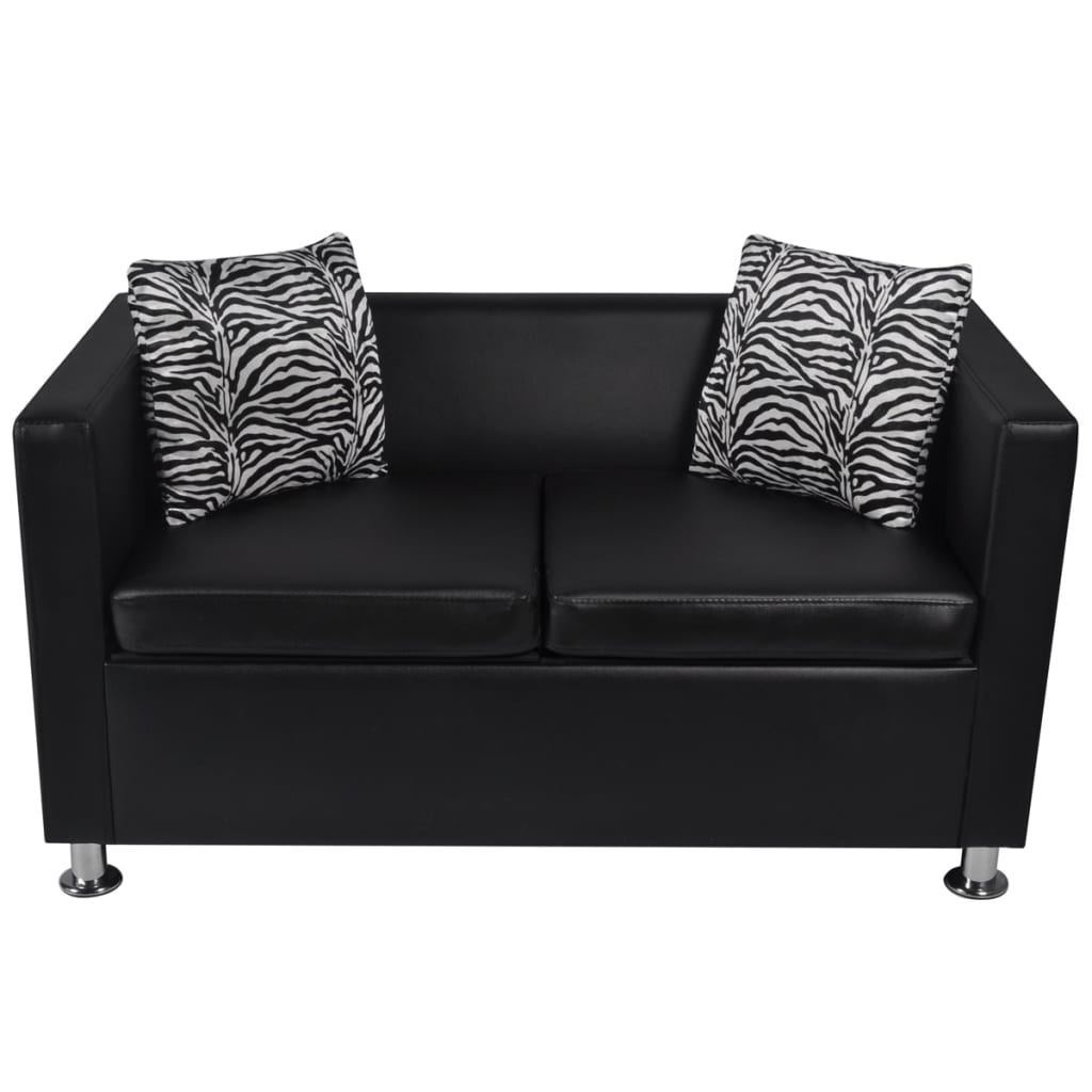 3-seater and 2-seater sofa set, black, artificial leather