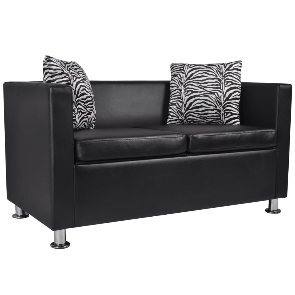 3-seater and 2-seater sofa set, black, artificial leather