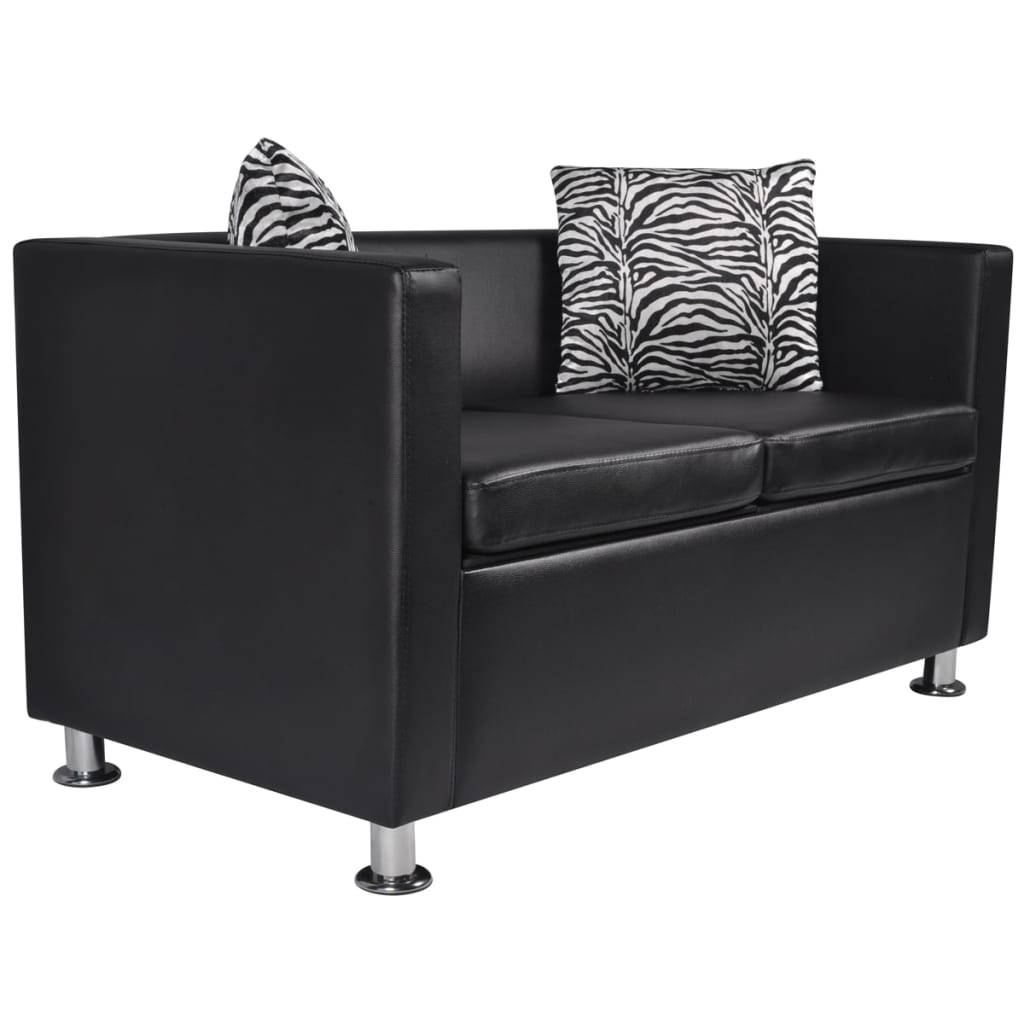 3-seater and 2-seater sofa set, black, artificial leather