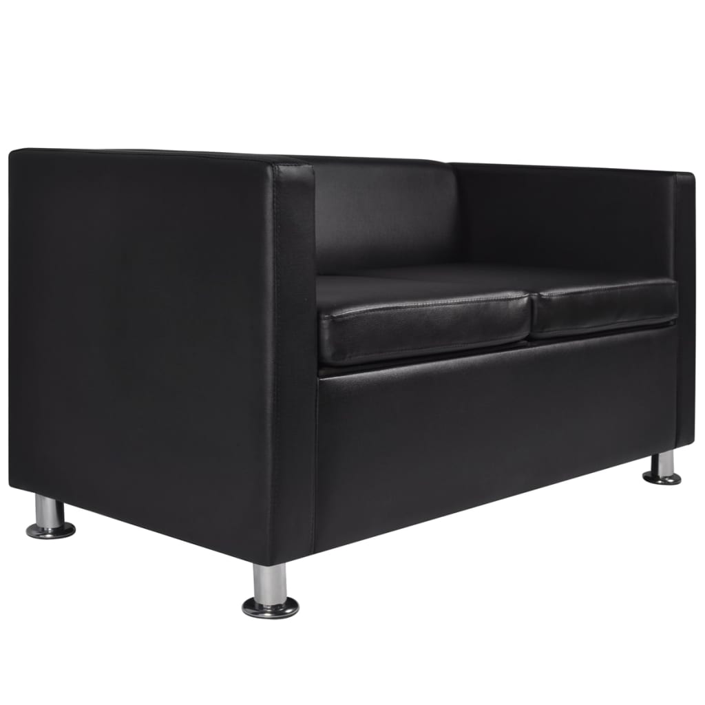 3-seater and 2-seater sofa set, black, artificial leather