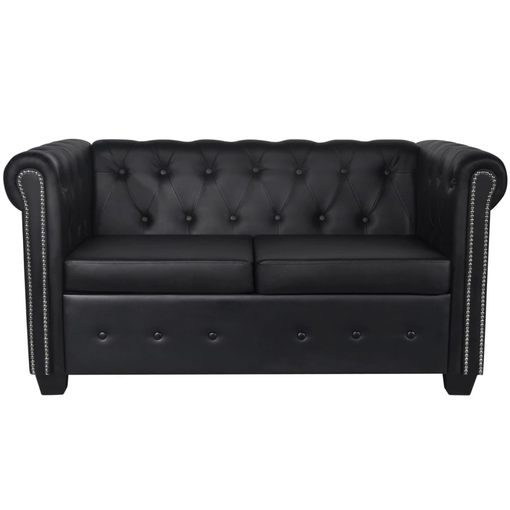 Chesterfield sofa with 2 and 3 seats, artificial leather, black