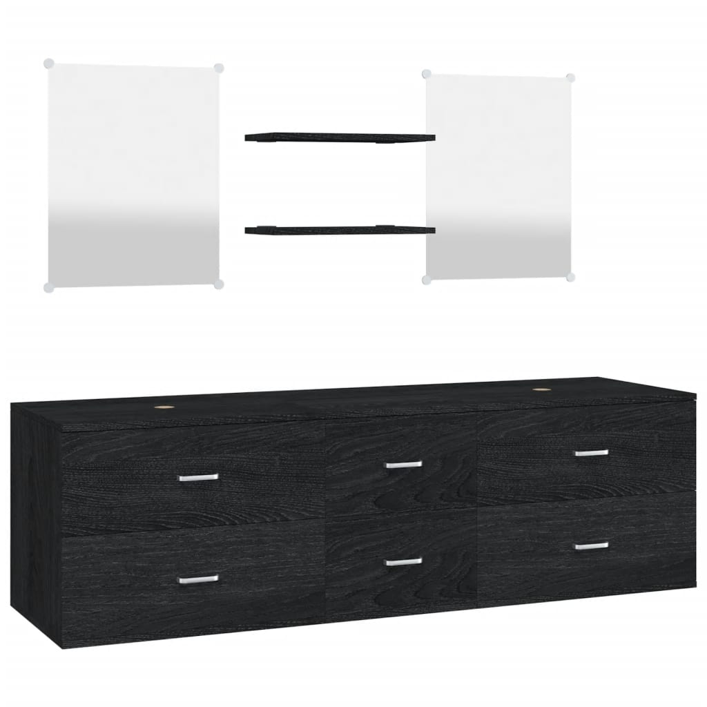 Bathroom furniture set, 5 pieces, black, processed wood