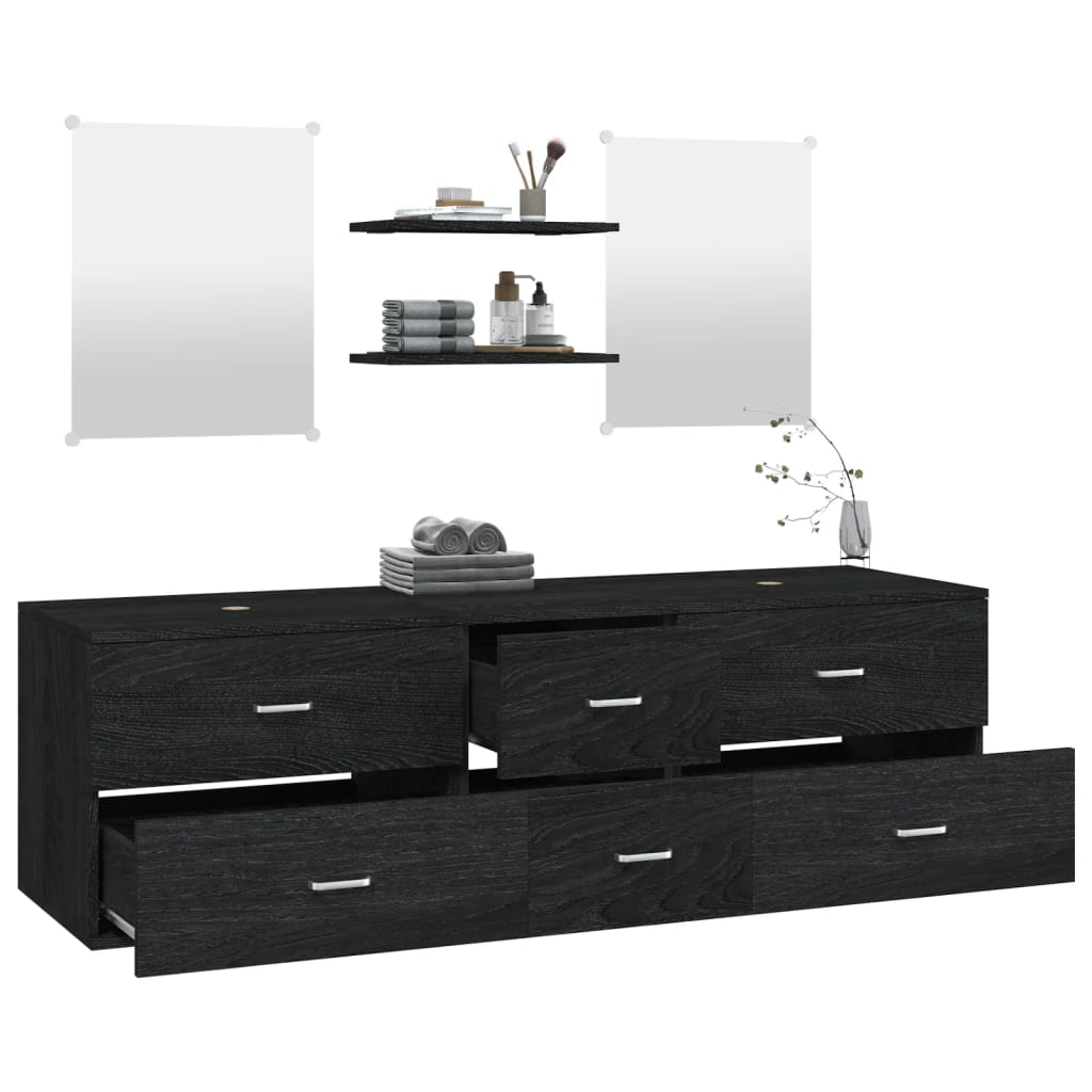 Bathroom furniture set, 5 pieces, black, processed wood